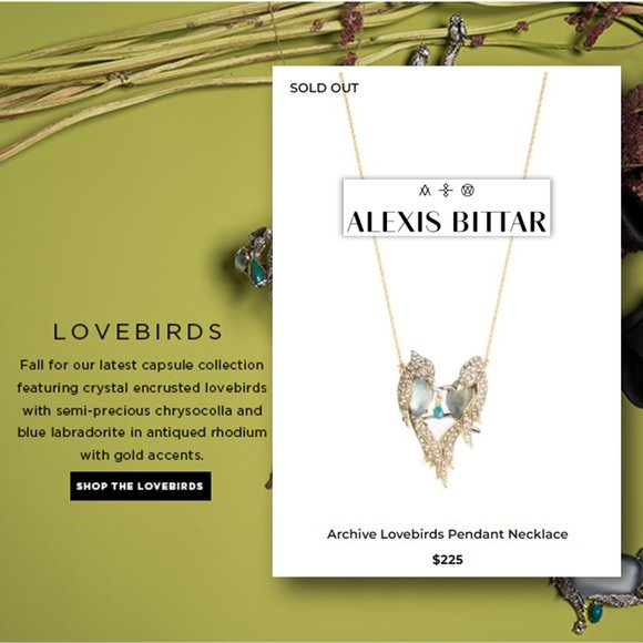 𝐀𝐋𝐄𝐗𝐈𝐒 𝐁𝐈𝐓𝐓𝐀𝐑 Labradorite & Crystal Love Birds Pendant Necklace - Picture 11 of 11